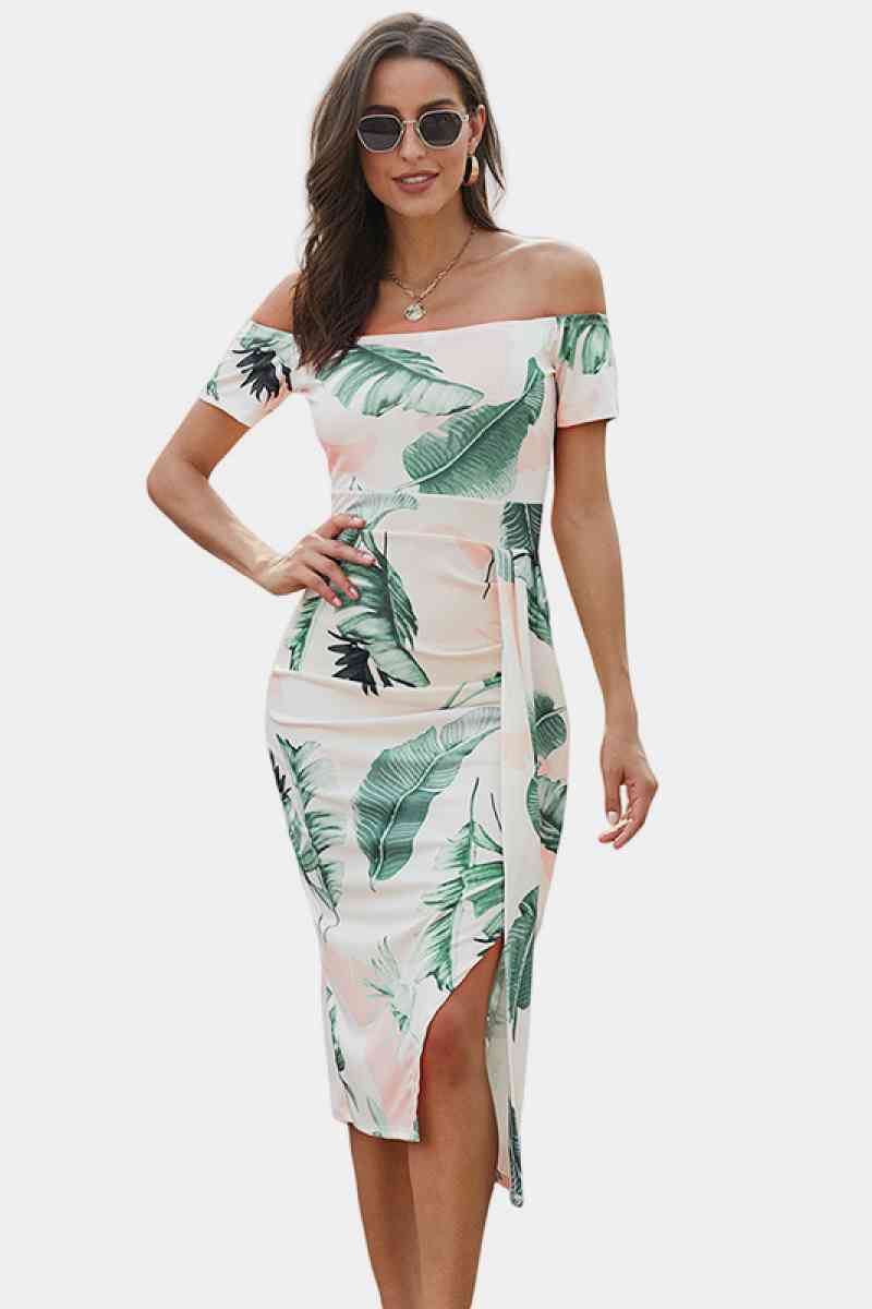 Floral Off Shoulder Slit Wrap Dress ...